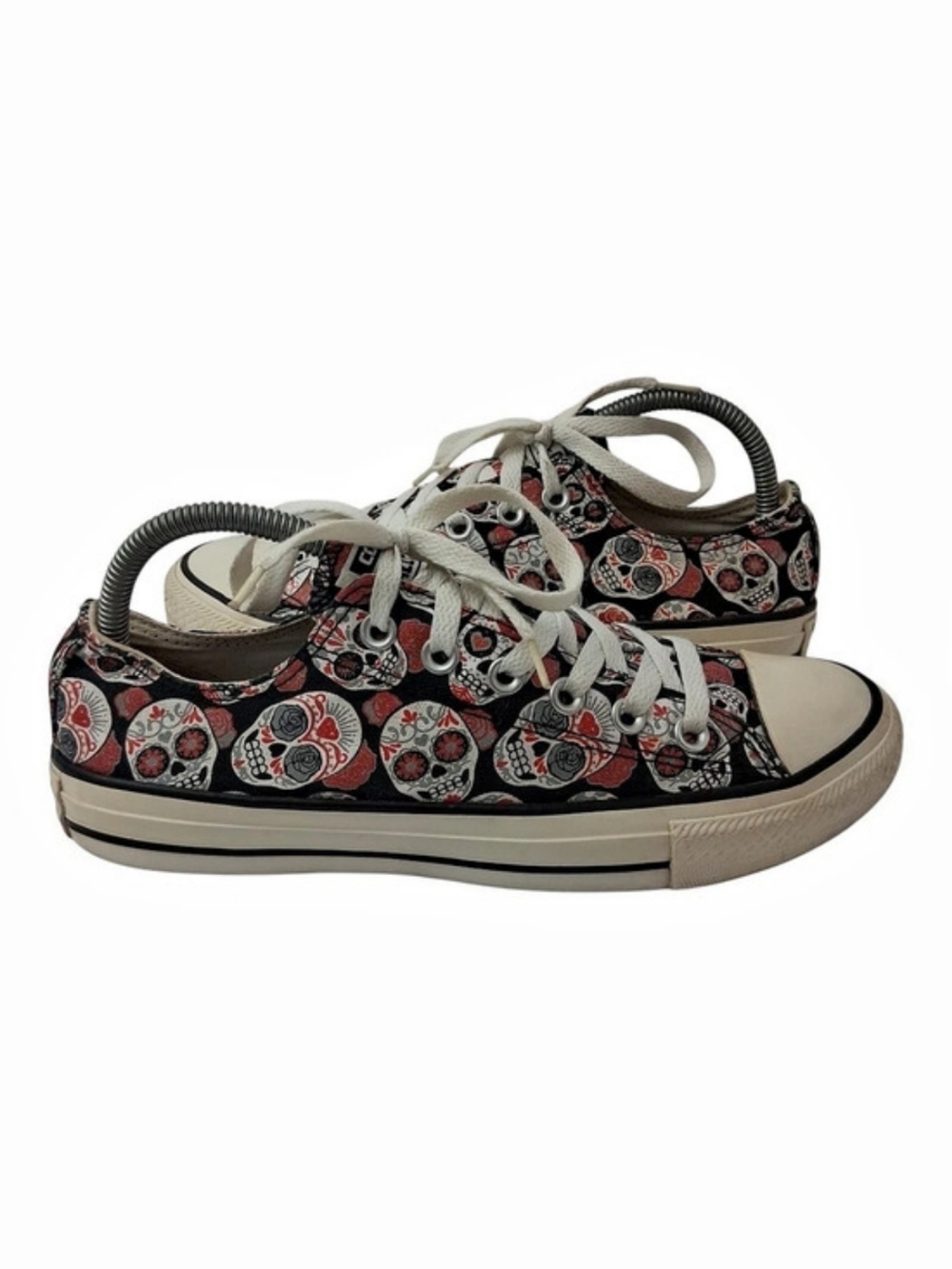 Converse All Star Low Top Sugar Skull Shoes Men 6 Womens 8 Day of the Dead Black